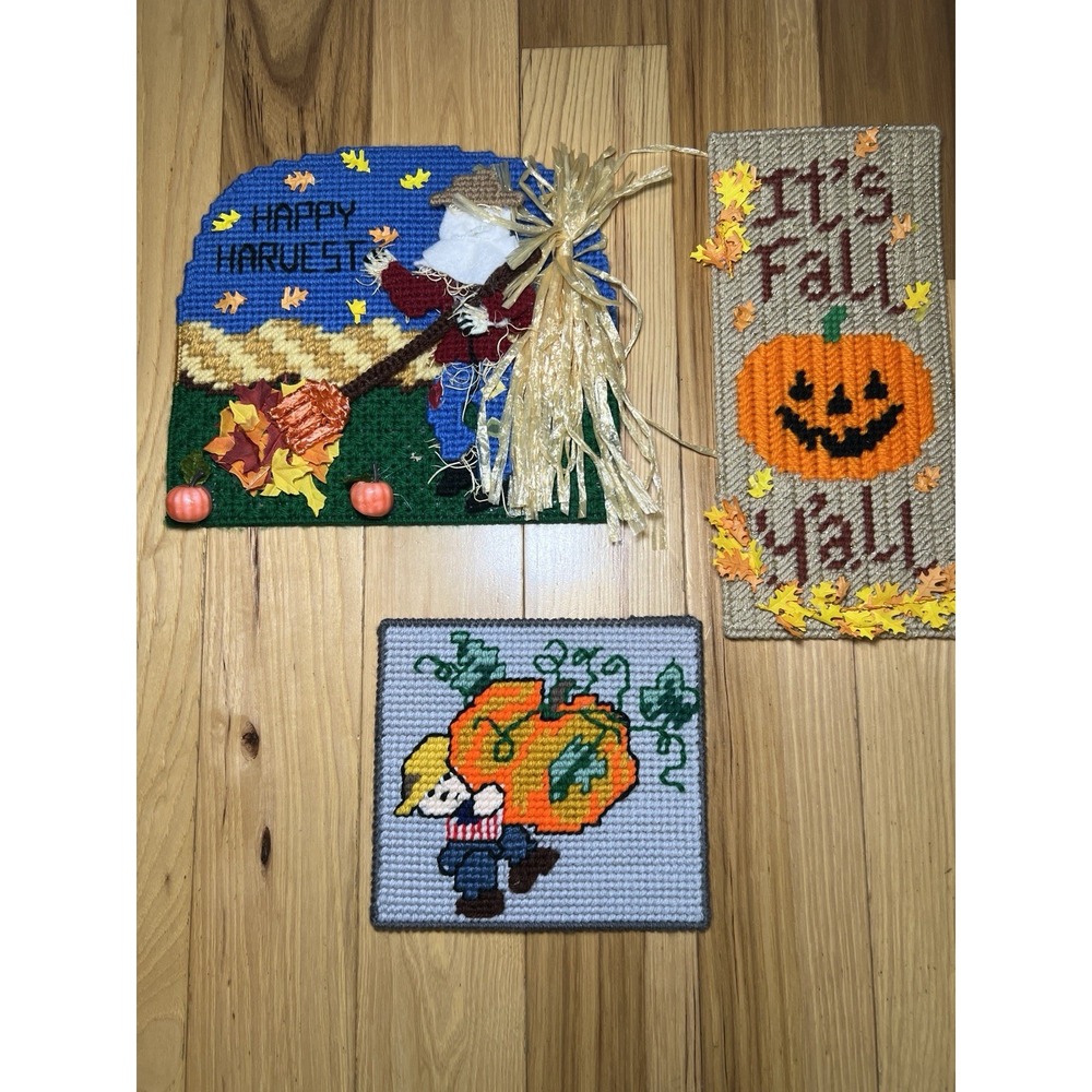 Halloween /Harvest Plastic Canvas Needlepoint Decor Lot Handmade